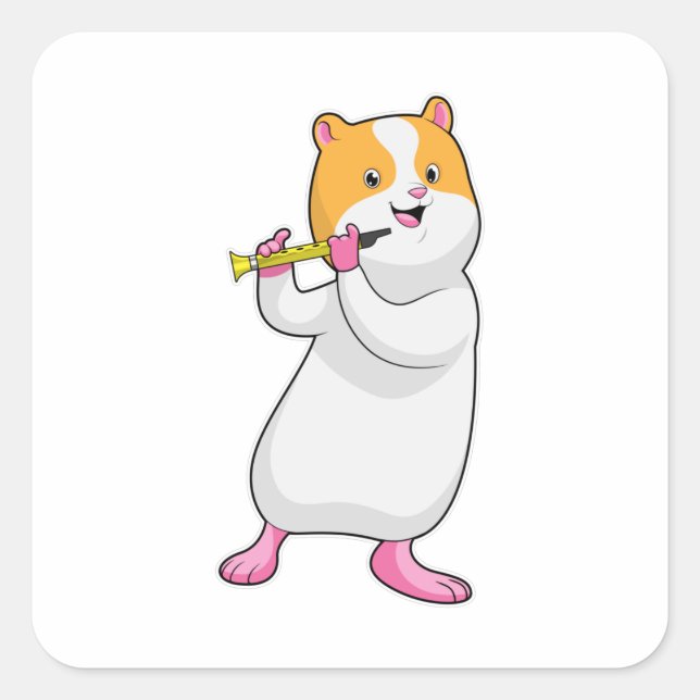 Adesivo Quadrado Hamster em Música com Flute (Frente)
