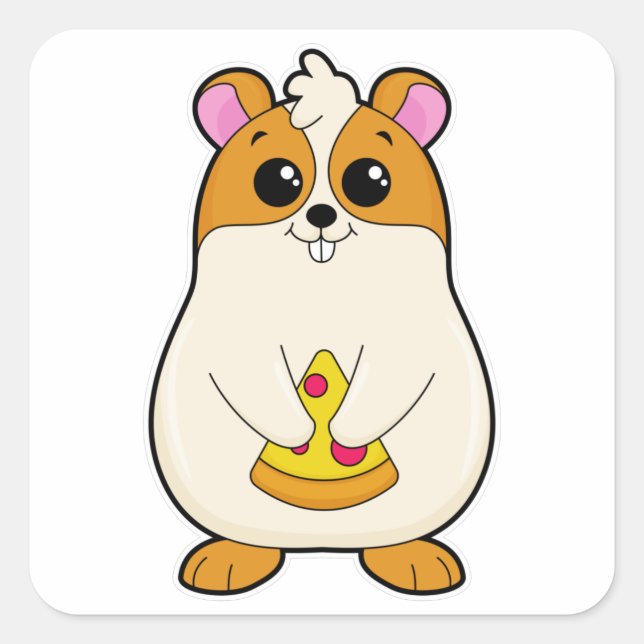 Adesivo Quadrado Hamster na Comida da Pizza (Frente)