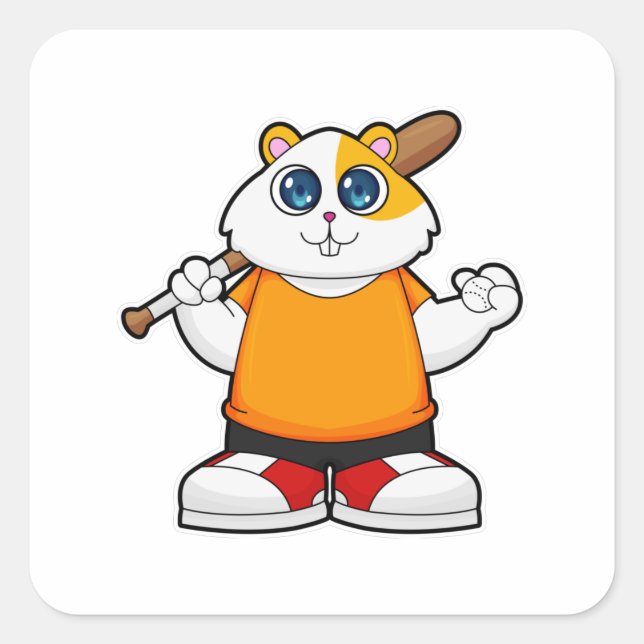 Adesivo Quadrado Hamster no Baseball com Baco de Baseball (Frente)