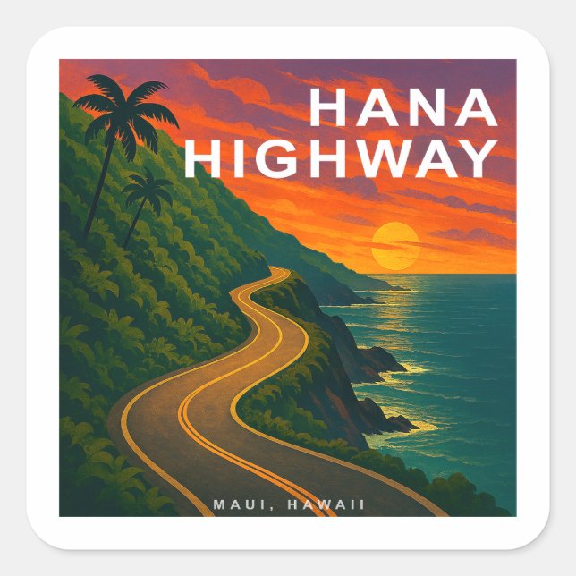 Adesivo Quadrado Hana Highway Maui Hawaii Sunset (Frente)