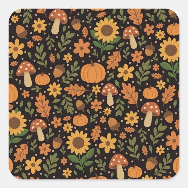 Adesivo Quadrado Hand Drawn Rustic Fall Pattern Sticker (Frente)