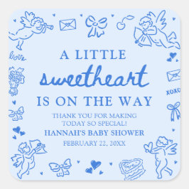 Adesivo Quadrado Hand Drawn Valentine Little Sweetheart Baby Shower