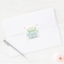 Adesivo Quadrado Hand-Lettered Happy Easter Watercolor