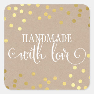 Adesivo Quadrado HANDMADE COM confetes modernos kraft do ouro do