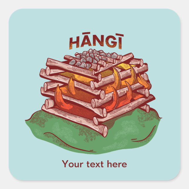 Adesivo Quadrado Hangi Maori Comida Kai (Frente)