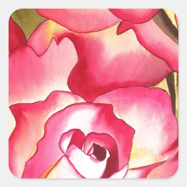 Adesivo Quadrado Hannah Gordon rosa rosa Rose aquarela (Frente)