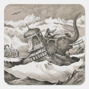 Adesivo Quadrado Hannibal (247-c.183 BC) e suas CTOC dos elefantes