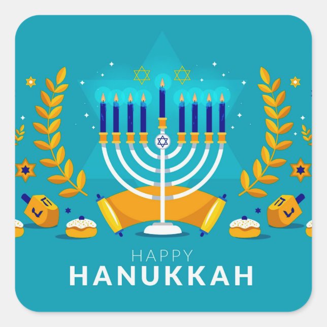 Adesivo Quadrado Hannukah Menorah (Frente)