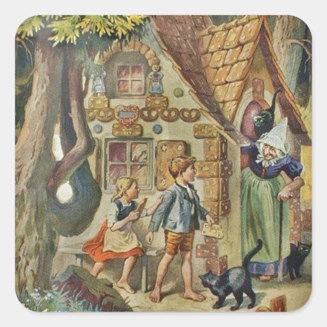 Adesivo Quadrado Hansel e Gretel na esquadra da bruxa (Frente)