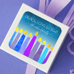 Adesivo Quadrado Hanukkah Blue Boho Vela Turquesa Paz Amor<br><div class="desc">"Paz, amor e luz." Uma ilustração lúdica, moderna e artística das velas de padrão de feto ajuda você a insistir nas festas de Chanucá. Velas azuis cortadas com padrões de folha de alumínio coloridos cobrem um gradiente de turquesa a fundo branco. Sinta o calor e a alegria da temporada de...</div>