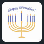 Adesivo Quadrado Hanukkah feliz!<br><div class="desc">Comemore Hanukkah com um menorah bonito de lite.</div>