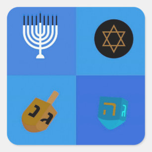 Adesivo Quadrado Hanukkah Menorah Dreidels