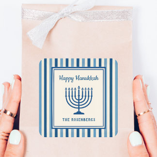 Adesivo Quadrado Hanukkah Menorah Stripes Trendy Custom 