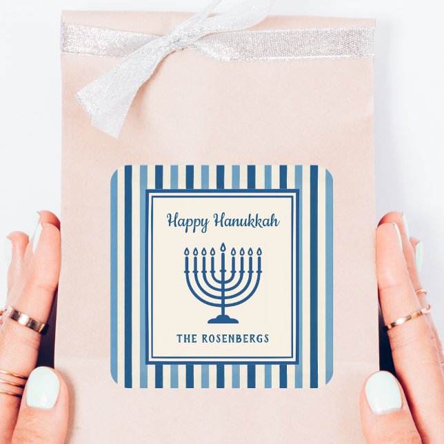 Adesivo Quadrado Hanukkah Menorah Stripes Trendy Custom  (Criador carregado)