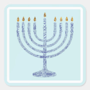 Adesivo Quadrado Hanukkah Menorah Typografia Stickers