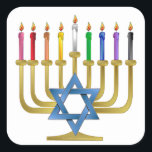 Adesivo Quadrado Hanukkah Rainbow Candles Dourados Menorah<br><div class="desc">Você está vendo The Lee Hiller Designs Collection of Home and Office Decor,  Roupa,  Gifts and Coleções. As Designs incluem Lee Hiller Photoographic e Mixed Media Digital Art Collection. Você pode ver sua fotografia da Nature em http://HikeOurPlanet.com/ e seguir seu blog de caminhada no Hot Primavera National Park.</div>