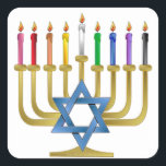Adesivo Quadrado Hanukkah Rainbow Candles Dourados Menorah<br><div class="desc">Você está vendo The Lee Hiller Designs Collection of Home and Office Decor,  Roupa,  Gifts and Coleções. As Designs incluem Lee Hiller Photoographic e Mixed Media Digital Art Collection. Você pode ver sua fotografia da Nature em http://HikeOurPlanet.com/ e seguir seu blog de caminhada no Hot Primavera National Park.</div>