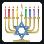 Adesivo Quadrado Hanukkah Rainbow Candles Dourados Menorah<br><div class="desc">Você está vendo The Lee Hiller Designs Collection of Home and Office Decor,  Roupa,  Gifts and Coleções. As Designs incluem Lee Hiller Photoographic e Mixed Media Digital Art Collection. Você pode ver sua fotografia da Nature em http://HikeOurPlanet.com/ e seguir seu blog de caminhada no Hot Primavera National Park.</div>