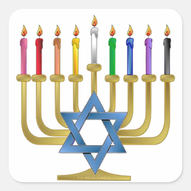 Adesivo Quadrado Hanukkah Rainbow Candles Dourados Menorah (Frente)