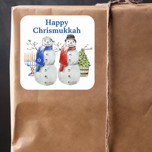Adesivo Quadrado Hanukkah Snowman Christmas Chrismukkah (Criador carregado)