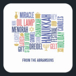 Adesivo Quadrado Hanukkah Words Holiday Square Stickers<br><div class="desc">Personalize o texto personalizado acima. Você pode encontrar itens de coordenação adicionais na nossa coleção "Feriado de Palavras de Chanucá".</div>