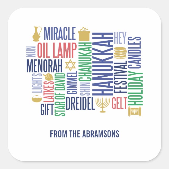 Adesivo Quadrado Hanukkah Words Holiday Square Stickers (Frente)