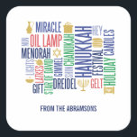 Adesivo Quadrado Hanukkah Words Holiday Square Stickers<br><div class="desc">Personalize o texto personalizado acima. Você pode encontrar itens de coordenação adicionais na nossa coleção "Feriado de Palavras de Chanucá".</div>