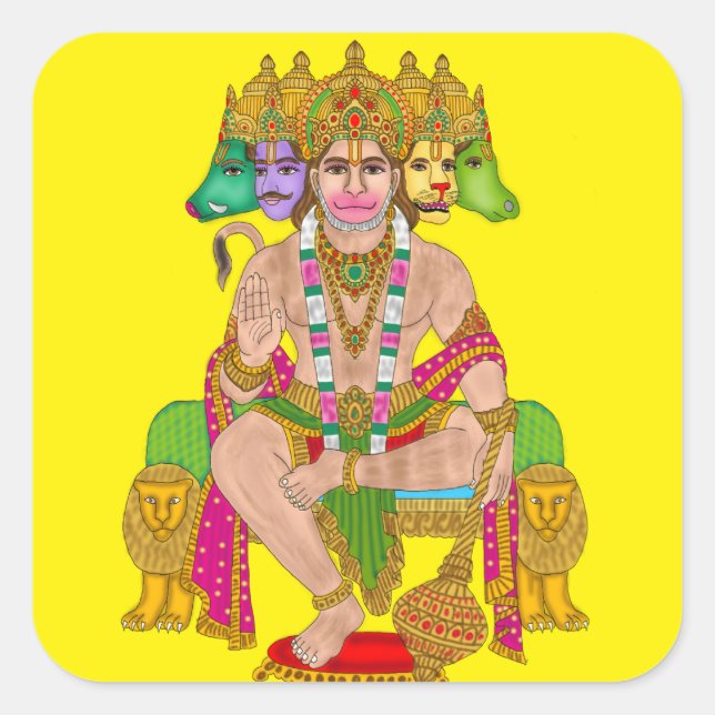 Adesivo Quadrado Hanuman Sticker | Arte Espiritual Hindu Lord Hanum (Frente)