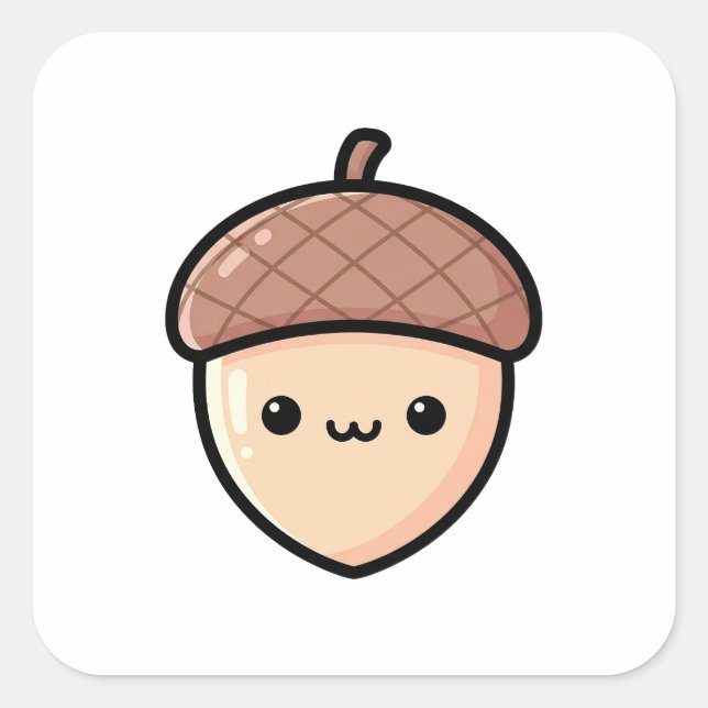Adesivo Quadrado Happy Acorn – Cute Kawaii Illustration (Frente)