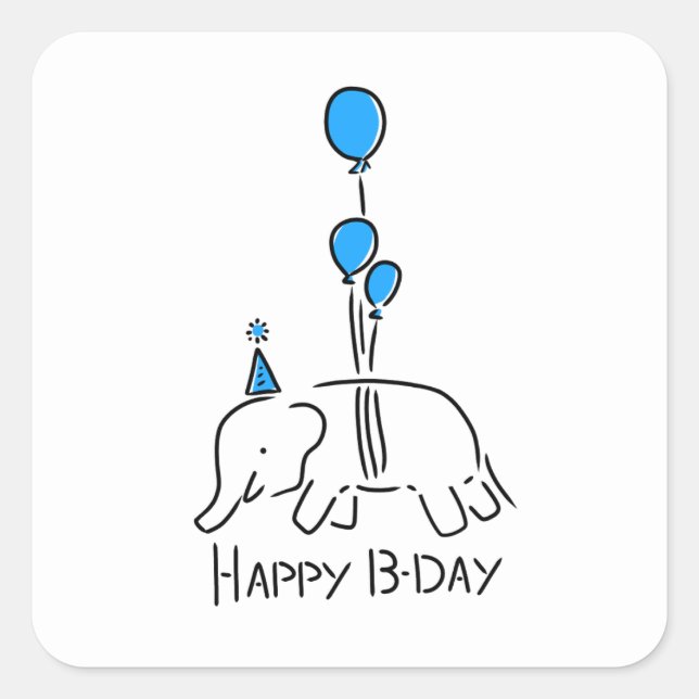 Adesivo Quadrado Happy b day, olifant blauw (Frente)