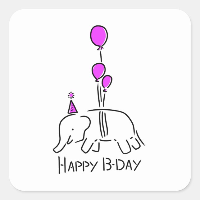 Adesivo Quadrado Happy b day olifant rose (Frente)