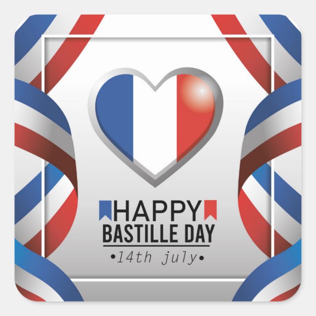 Adesivo Quadrado Happy Bastille Day - 14th July (Frente)