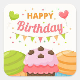 Adesivo Quadrado Happy Birthday