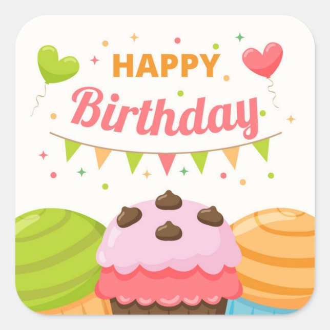 Adesivo Quadrado Happy Birthday (Frente)
