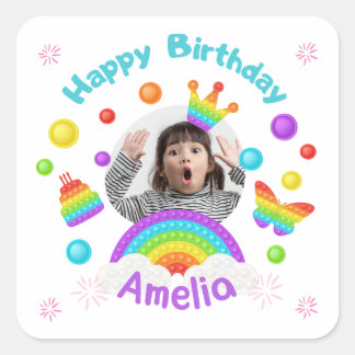 Adesivo Quadrado happy birthday custom name kids sticker