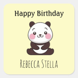 Adesivo Quadrado Happy birthday cute panda bear yellow