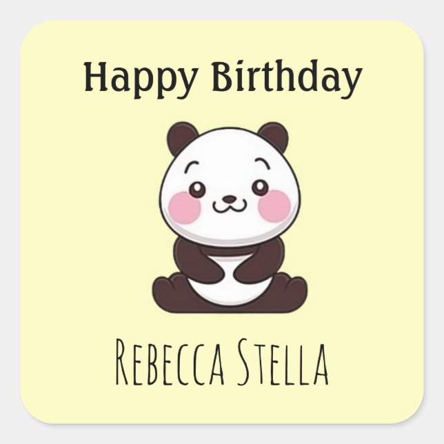 Adesivo Quadrado Happy birthday cute panda bear yellow (Frente)