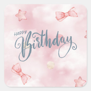 Adesivo Quadrado Happy Birthday Elegant Pink Pastel