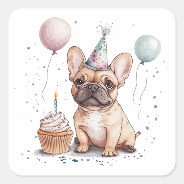 Adesivo Quadrado Happy Birthday French Bulldog (Frente)