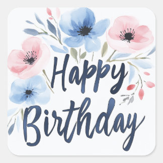 Adesivo Quadrado Happy Birthday Sticker - Typ Blumen