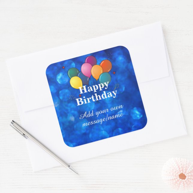 Adesivo Quadrado Happy Birthday Template, personalize, (Envelope)