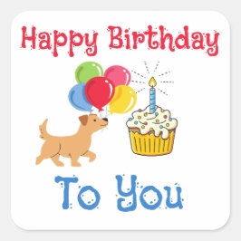 ADESIVO QUADRADO HAPPY BIRTHDAY TO YOU CUTE DOG STICKERS