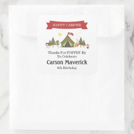 Adesivo Quadrado Happy Camper Adventure Birthday