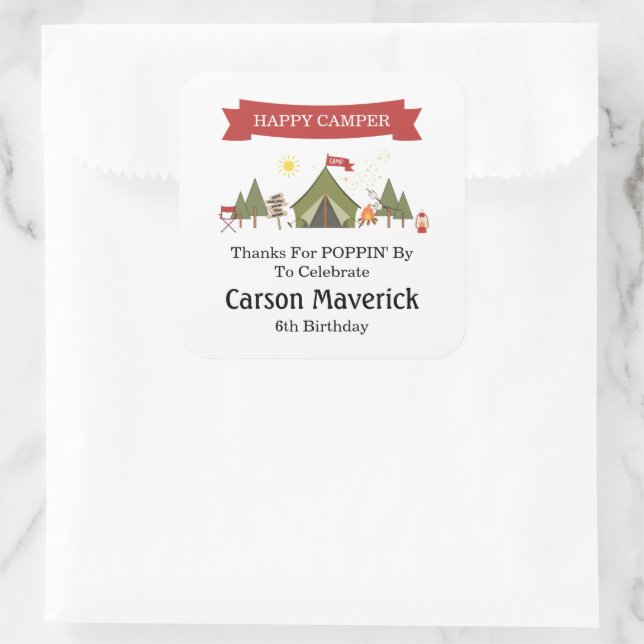 Adesivo Quadrado Happy Camper Adventure Birthday (Bolsa)