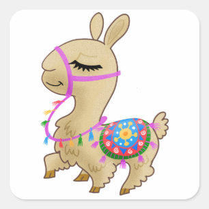 Adesivo Quadrado Happy Cartoon Llama