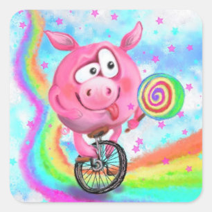 Adesivo Quadrado Happy Circus Acrobat Piggy Ciclista Licenças de C