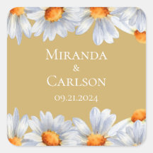 Happy Daisy Wedding Square Sticker