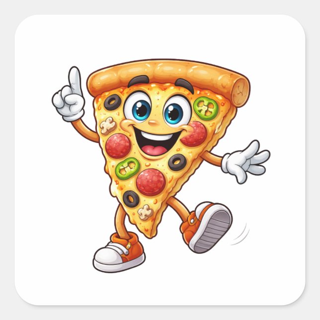 Adesivo Quadrado Happy Dancing Pizza Slice Cartoon Sticker (Frente)