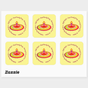 Adesivo Quadrado Happy Diwali 20xx Adicionar Texto de Ano Amarelo