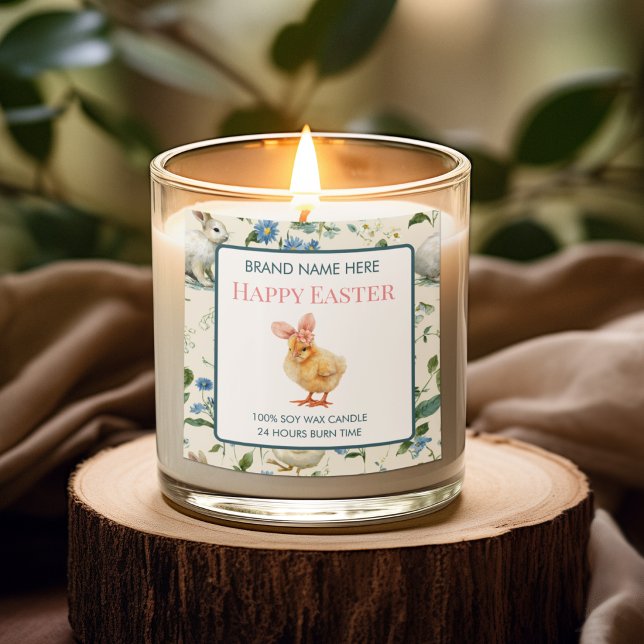 Adesivo Quadrado Happy Easter Baby Chick Custom Candle Label (Criador carregado)